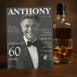 Elegante Whisky-Themen-60-Geburtstagsfoto Einladung