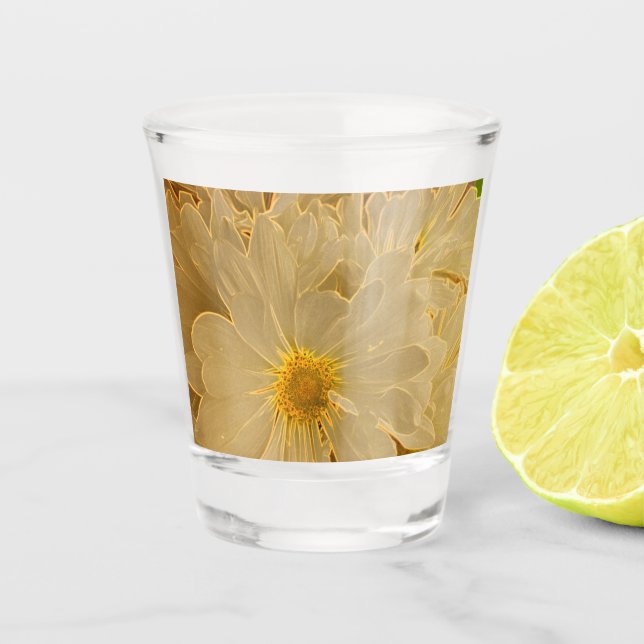 Elegante White Abstrakt Daisies - Schnapsglas (Vorderseite)