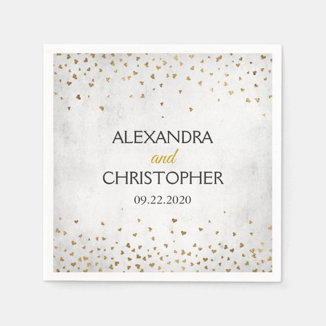 Elegante White and Gold Foil Confetti Wedding Serviette (Vorderseite)