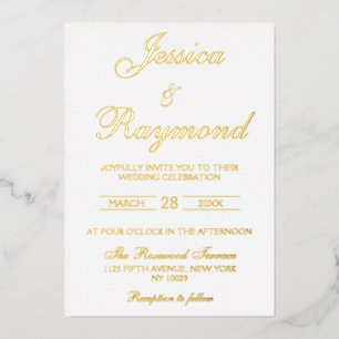 Elegante White and Gold Hochzeit Folieneinladung
