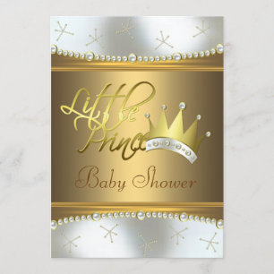 Elegante White and Gold Little Prince Baby Dusche Einladung