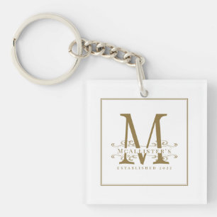 Elegante White and Gold Monogram Family glamourös Schlüsselanhänger