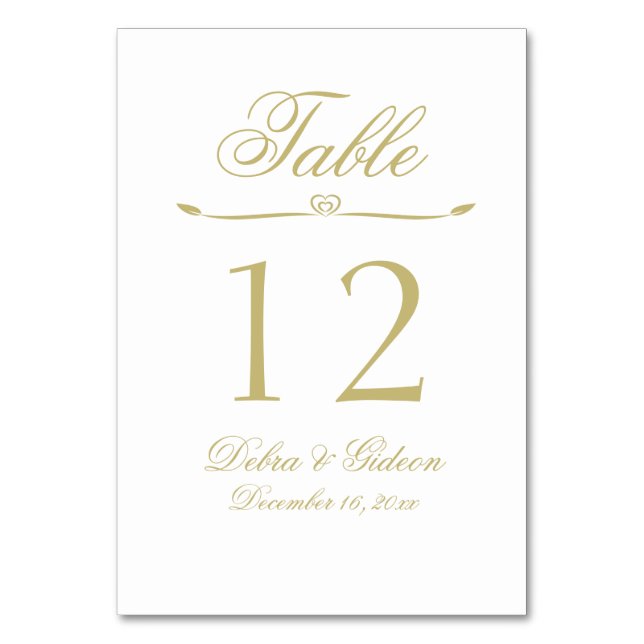 Elegante White and Gold Monogram Wedding Tischnummer (Vorderseite)