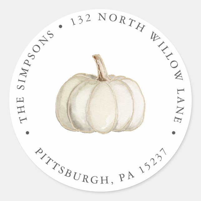 Elegante White and Gold Pumpkin Rücksendeadresse Runder Aufkleber (Vorderseite)
