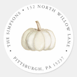 Elegante White and Gold Pumpkin Rücksendeadresse Runder Aufkleber