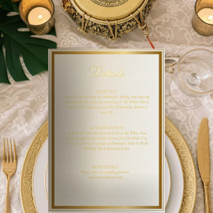 Elegante White and Gold Wedding Details Card Folieneinladung