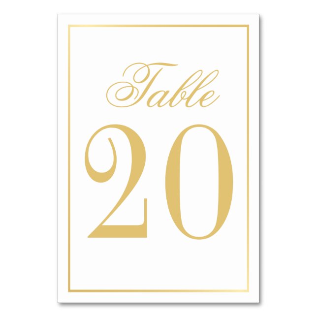 Elegante White and Gold Wedding Tischnummer (Vorderseite)