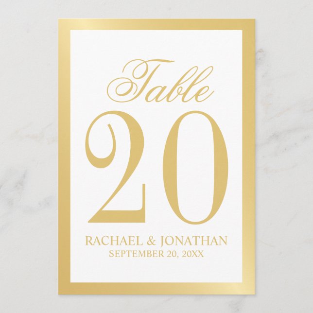 Elegante White and Gold Wedding Tischnummer (Vorderseite)