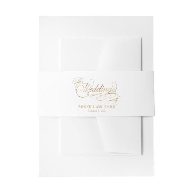 Elegante White and Imitats Gold Calligraphy Weddin Einladungsbanderole (Vorderseite Beispiel)