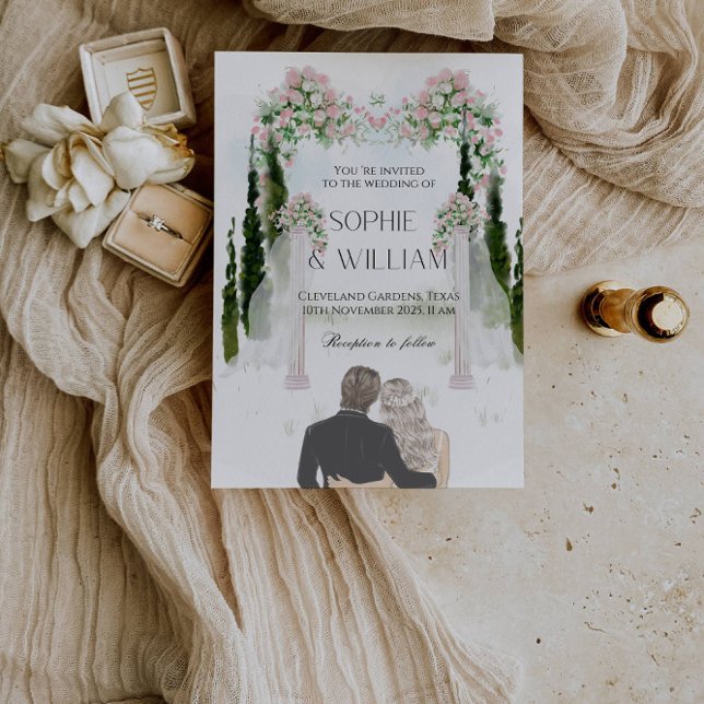 Elegante White and Pink Roses Wedding Party Einladung (Von Creator hochgeladen)