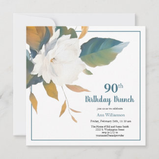 Elegante White Aquamarin Floral 90. Geburtstagspar Einladung