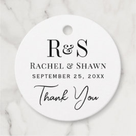 Elegante White & Black Chic Moderne Monogram Weddi Geschenkanhänger