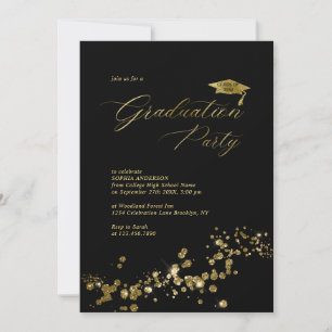 Elegante White Black Dust Confetti Graduation Part Einladung