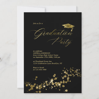 Elegante White Black Dust Confetti Graduation Part Einladung