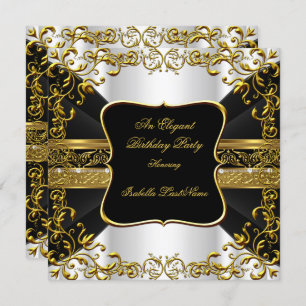 Elegante White Black Gold Verzierte Geburtstagspar Einladung