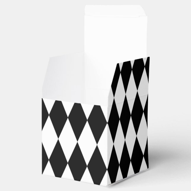 Elegante White Black Harlequin Geometrische Rhombu Geschenkschachtel (Geöffnet)