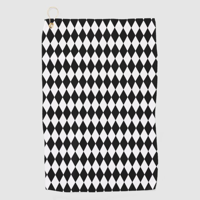 Elegante White Black Harlequin Geometrische Rhombu Golfhandtuch (Vorderseite)