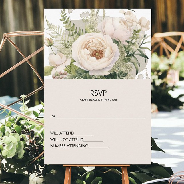 Elegante White Blume Bouquet RSVP Karte (Von Creator hochgeladen)