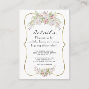 Elegante White Blume Gold Navy Hochzeitsdetails Begleitkarte