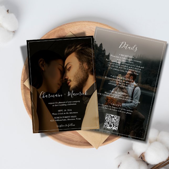 Elegante White Border und 2 Foto Budget Hochzeit Einladung (Von Creator hochgeladen)