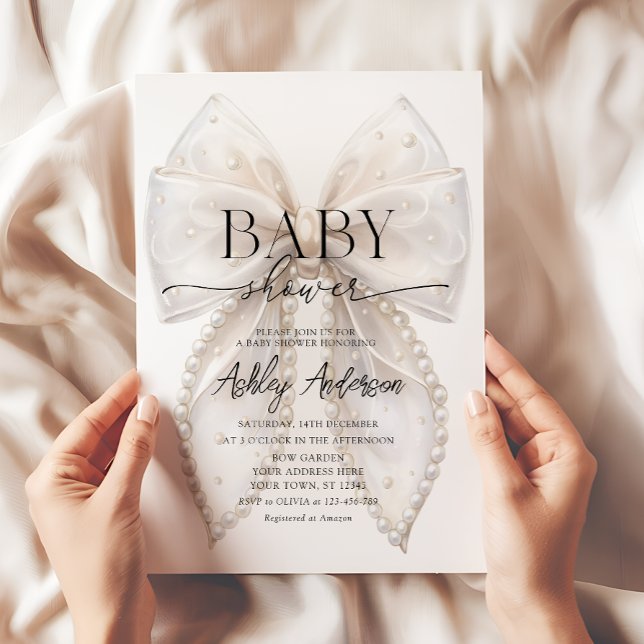 Elegante White Bow Baby Shower Einladung (Von Creator hochgeladen)