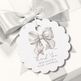 Elegante White Bow Baby Shower Geschenkanhänger