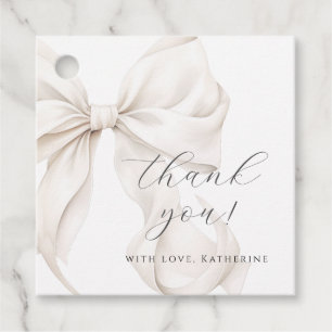 Elegante White Bow Baby Shower Geschenkanhänger