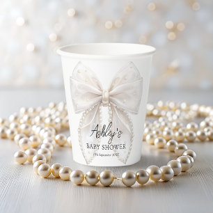 Elegante White Bow Baby Shower Pappbecher