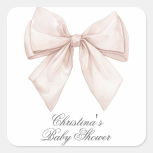 Elegante White Bow Baby Shower Quadratischer Aufkleber