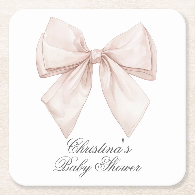 Elegante White Bow Baby Shower Rechteckiger Pappuntersetzer (Vorderseite)