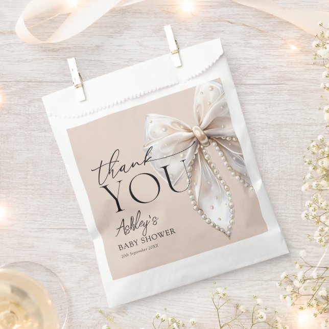Elegante White Bow Baby Shower Vielen Dank Geschenktütchen (Ausgeschnitten)