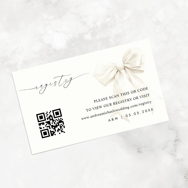 Elegante White Bow Qr Code Wedding Gift Registry Begleitkarte (Von Creator hochgeladen)