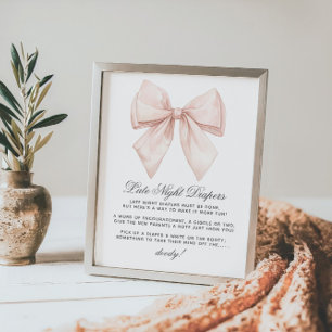 Elegante White Bow Spate Night Diapers Babydusche Poster