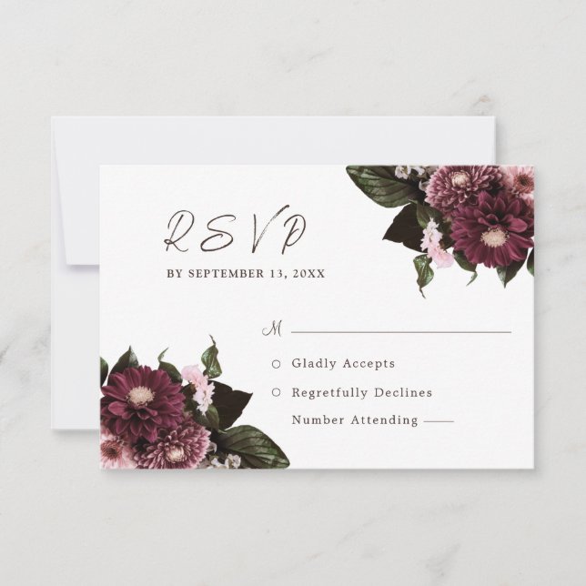 Elegante White Burgundy Floral Wedding RSVP Karte (Vorderseite)