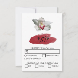 Elegante White Burgundy Orchid Wedding RSVP Cards
