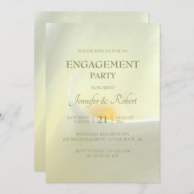 Elegante White Calla Lily Verlobung Einladung (Vorne/Hinten)