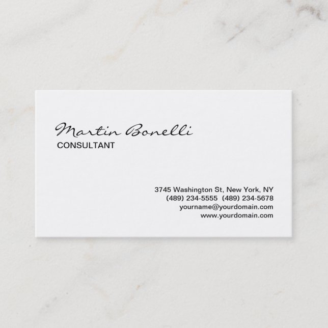 Elegante White Calligraphic Standard Business Card Visitenkarte (Vorderseite)