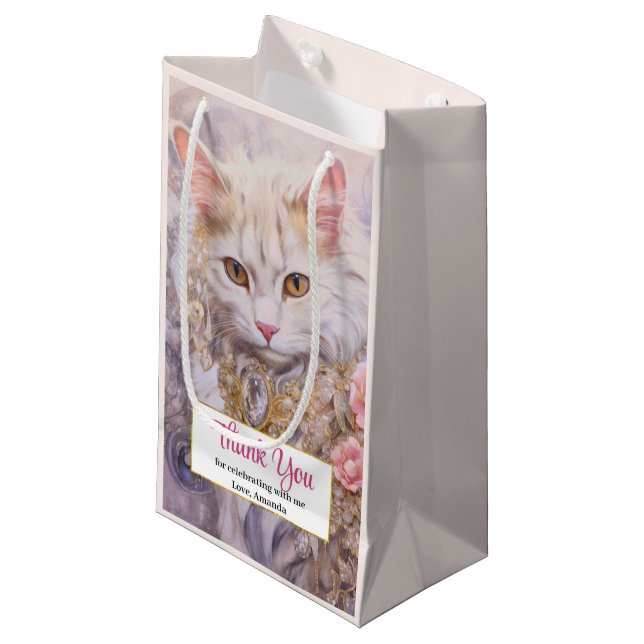 Elegante White Cat in Luxury Juwelen Vielen Dank Kleine Geschenktüte (Vorderseite Schrägansicht)