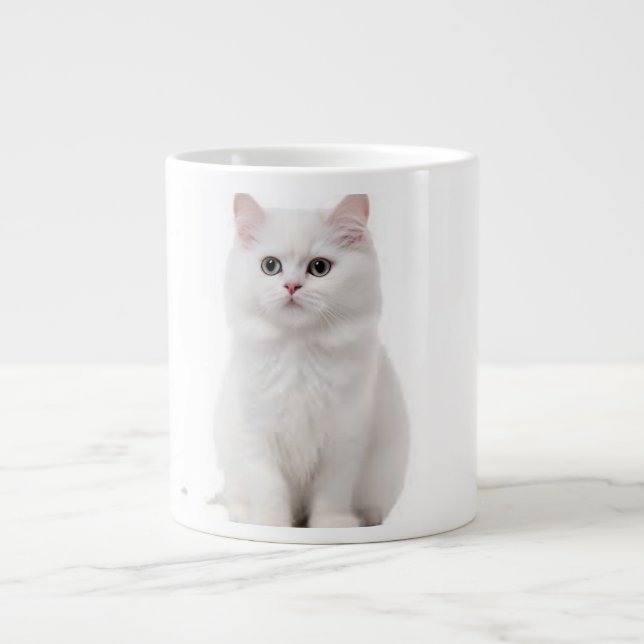 Elegante White Cat Keramik Tasse (Vorderseite)