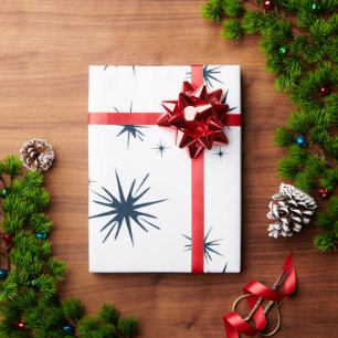 Elegante White Christmas Blue Stars Geschenkpapier