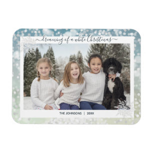 Elegante White Christmas Snowflake Kristallo Bokeh Magnet