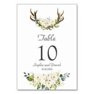 Elegante White Cream Blume Antlers Wedding Tischnummer