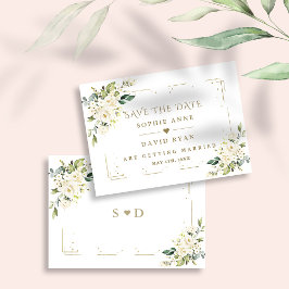 Elegante White Cream Blume Gold Glitzer Hochzeit Save The Date