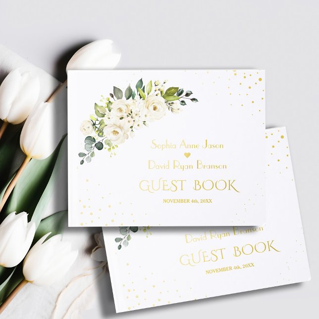 Elegante White Cream Blume Gold Wedding Gästebuch (Von Creator hochgeladen)