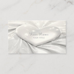 Elegante White Cream Heart Business Card Visitenkarte