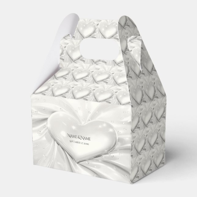 Elegante White Cream Heart Favor Box Geschenkschachtel (Vorderseite)