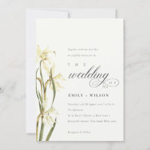 Elegante White Daffodil Watercolor Wedding Einladu