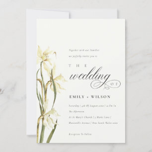 Elegante White Daffodil Watercolor Wedding Einladu Dankeskarte