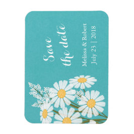 Elegante White Daisies Aquamarin Save the Date Hoc Magnet