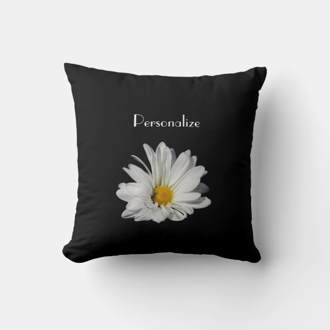 Elegante White Daisy Blume mit Namen Kissen (Vorderseite)